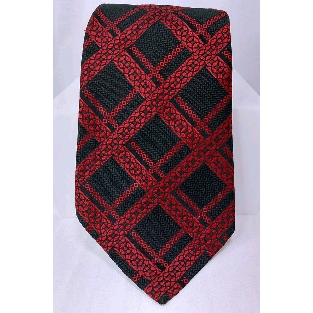 Vintage 60s 70s Necktie Black Red Dacron Polyester Tie Funky Retro